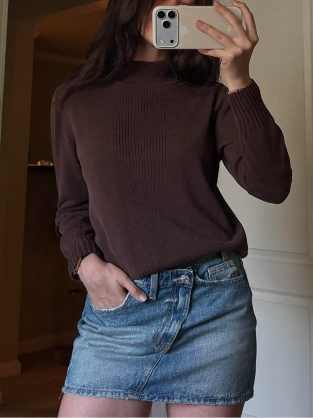 Brown Rib-Panel Sweater